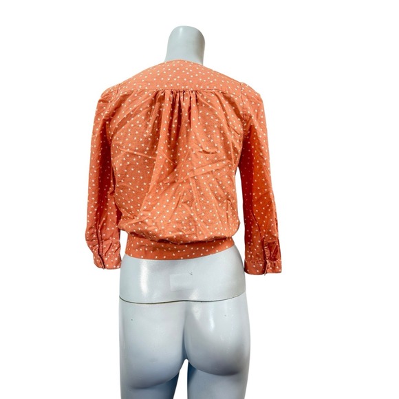 Madewell Women's XS Star Print Peach/ Pink 3/4 Sleeve‎ Tie Waist Wrap Top Preown - Picture 4 of 7
